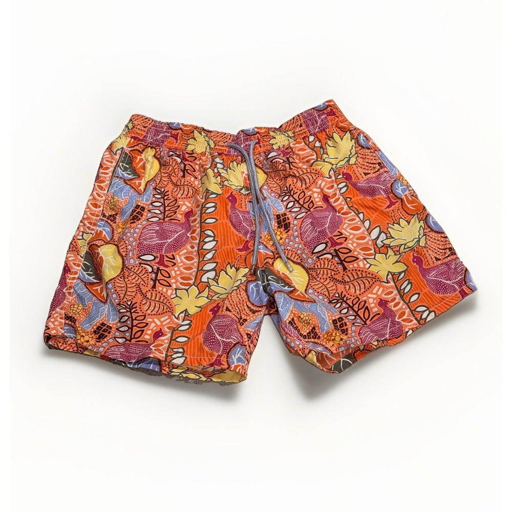 Vilebrequin Swim Trunks Mens XL Floral Bird Print Mesh Lined Drawstring Pocket